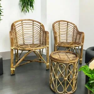 Cane Chair for Home, Office, Garden,Balcony with Table (Set of 2 with small table)