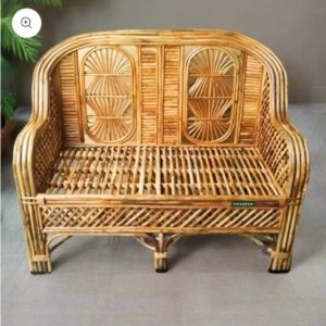 Bamboo Cane Two-Seater Sofa with Cushions for Home, Living Room, Garden, Studio, Cafe, Resort, Hotel,Balcony