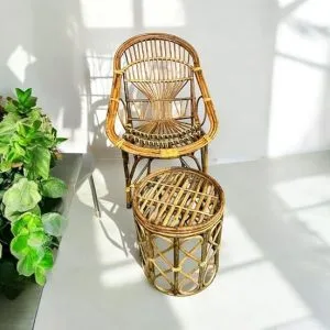 Cane Chair with Table | Handcrafted Chair for Home, Office, Garden & Balcony – Stylish & Durable (Set of 1 with Table)