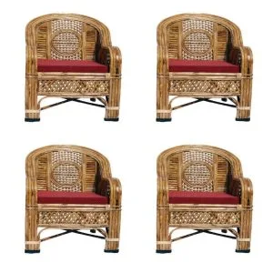 Cane Sofa Chair with Arm Rest | Ideal for Home, Office, Indoor & Outdoor Use (Set of 4)
