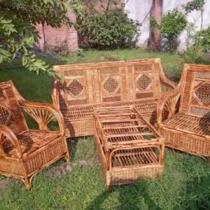 Bamboo Cane Sofa Set with Table – Perfect for Home, Office, Living Room, Balcony, Garden(x)