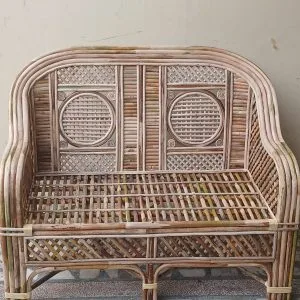 Bamboo Cane Two-Seater Sofa with Cushions – Perfect for Home, Living Room, Garden, Balcony, Cafe & Hotels