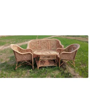 Bamboo Cane Sofa Set with Table – Perfect for Home, Office, Living Room, Balcony, Garden(new)