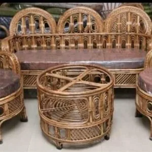 Bamboo Cane Sofa Set with Table |Cane Sofa Set Furniture for Home(Commando)