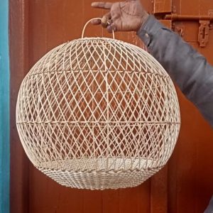 Handcrafted Round Cane Hanging Lamp Shade – Boho Pendant Light for Dining Room, Living Room, Hallway, Bar, Restaurant & Café Decor
