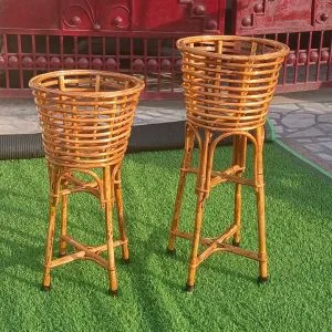 Bamboo Cane Planter Stand (Set of 2) – Indoor Outdoor Flower Pot Holder for Home, Balcony, Garden Décor