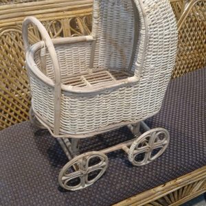 Wicker Doll Stroller Baby Carriage – Photography Props, Flower Basket, Pram for Baby Shower & Nursery Decor