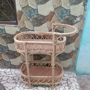 Bamboo Cane Bar Trolley | Handcrafted Rattan Bar Cart for Home, Kitchen & Outdoor Use | Eco-Friendly & Lightweight Bar Serving Trolley with Wheels