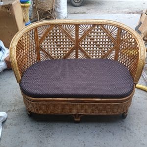 Handmade Bamboo Cane Two Seater Sofa with Cushion for Balcony, Garden & Living Room