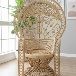 Rattan Bamboo Cane Peacock Chair,Marriage chair, Banquet Hall Chair, for Living Room with Seat Cushion