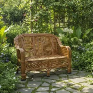 Bamboo Cane 2 Seater Sofa with Cushion for Living Room, Balcony, Garden & Patio