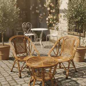 Bamboo Cane Chair Set with Table for Living Room, Garden & Balcony | Handcrafted Rattan Furniture | Set of 2 Chairs with Table