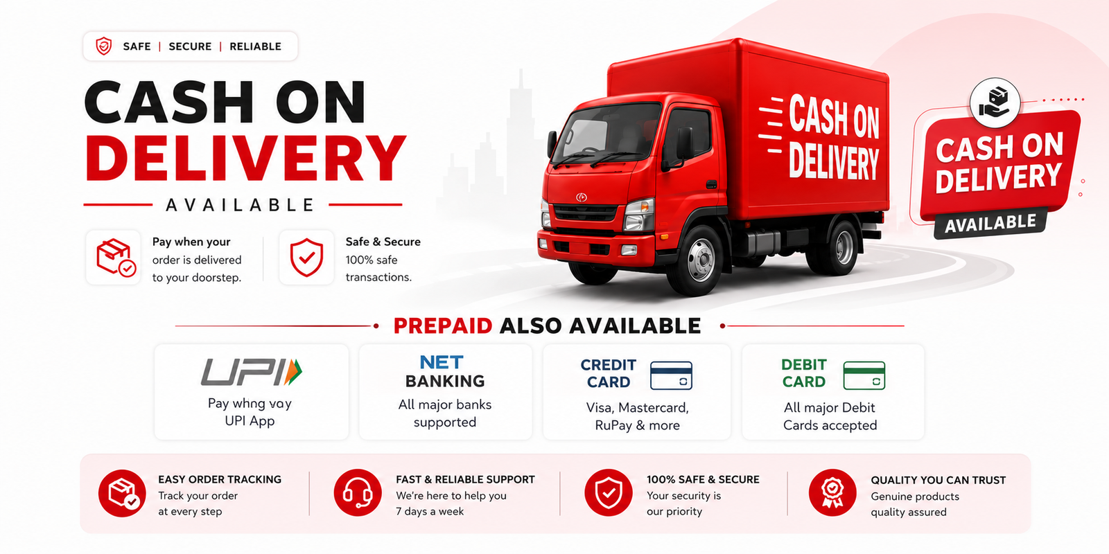 Cash on Delivery & Prepaid Payment Options Available