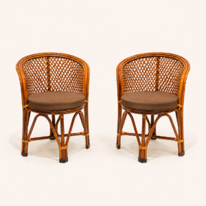 Bamboo Cane Chairs Set of 2 | Handcrafted Rattan Chairs with Cushion | Living Room, Dining, Balcony & Garden Furniture