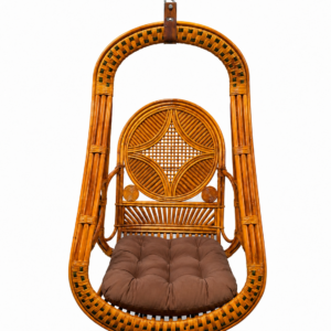 Bamboo Cane Hanging Chair for Adults | Wooden Jhoola Swing Chair for Balcony, Living Room, Garden & Outdoor | Handcrafted Rattan Hanging Chair with Cushion
