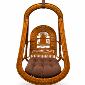 Handcrafted Bamboo Cane Swing Chair for Adults | Wooden Hanging Jhoola for Balcony, Living Room, Garden & Outdoor | Rattan Chair with Cushion