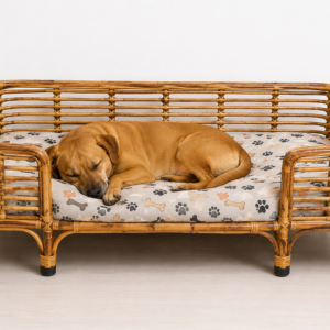 Extra Large Bamboo Cane Dog Bed (40 x 26 Inch) | Handcrafted Rattan Pet Sofa with Foam Mattress | Wooden Finish | Heavy Duty Bed for Large Dogs (Akita, Belgian Malinois, German Shepherd, Labrador)